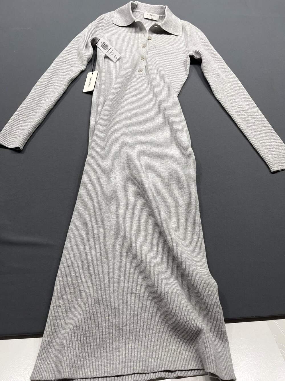 Babaton Wolfgang Ribbed Knit Polo Maxi Dress XS Heather Grey